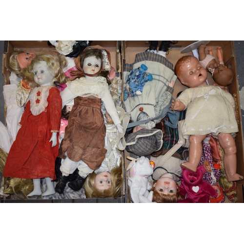 223 - A collection of vintage dolls and toys. (Qty) 2 Trays.