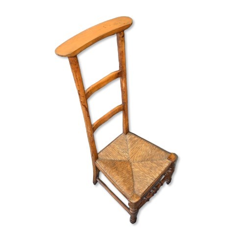 226 - Antique French Prie Dieu Prayer Chair With Woven Rush Seat. Height 91cm.