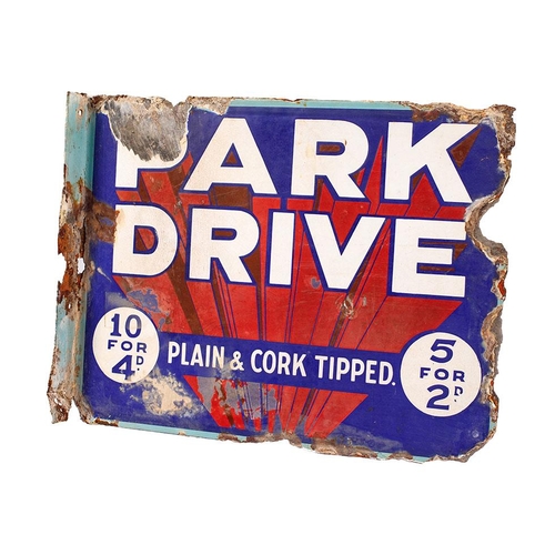 228 - An early 20th century double sided two in one enamel point of sale advertising sign for 'PARK DRIVE'... 