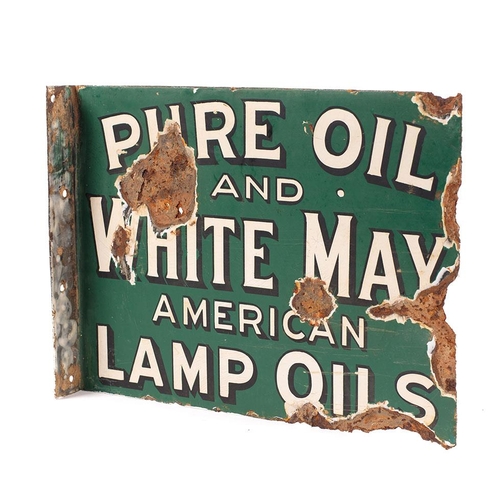 229 - An early 20th century double sided enamel point of sale advertising sign for 'PURE OIL AND WHITE MAY... 