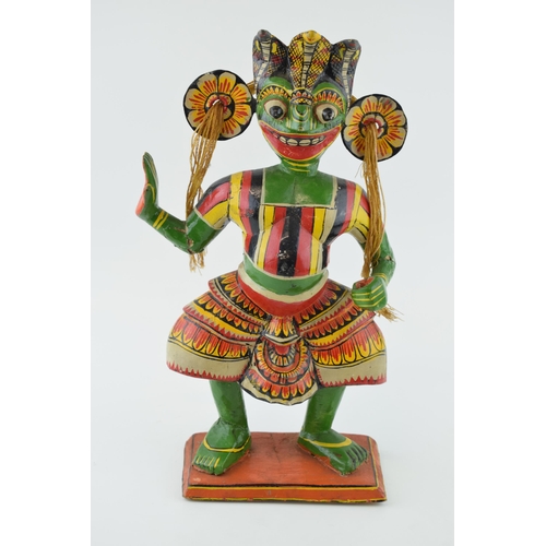 100 - Vintage Mid 20th Century Sri Lankan Polychrome Painted Wood Carved Greedy Devil God Figure measures ... 