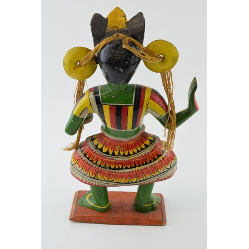 100 - Vintage Mid 20th Century Sri Lankan Polychrome Painted Wood Carved Greedy Devil God Figure measures ... 