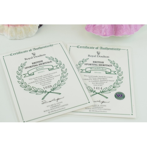 121 - Royal Doulton British Sporting Heritage figures to include Wimbledon HN3366 with cert and Ascot HN34... 