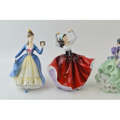 133 - Royal Doulton lady figures to include Top O'The Hill in green, Leading Lady, Karen (second) and Lila... 