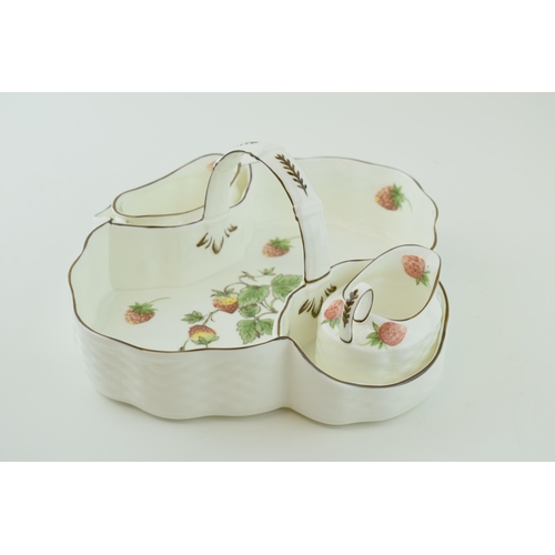 140 - Coalport Strawberry Basket, complete with cream jug and sugar bowl, strawberry design, 26cm wide.