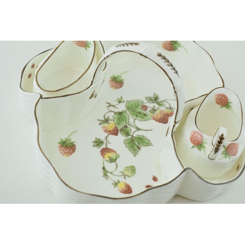 140 - Coalport Strawberry Basket, complete with cream jug and sugar bowl, strawberry design, 26cm wide.