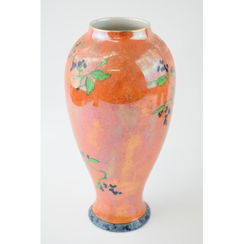 33 - Large W & R Carlton Ware lustre vase with lime green parrot on orange background, 26cm tall.