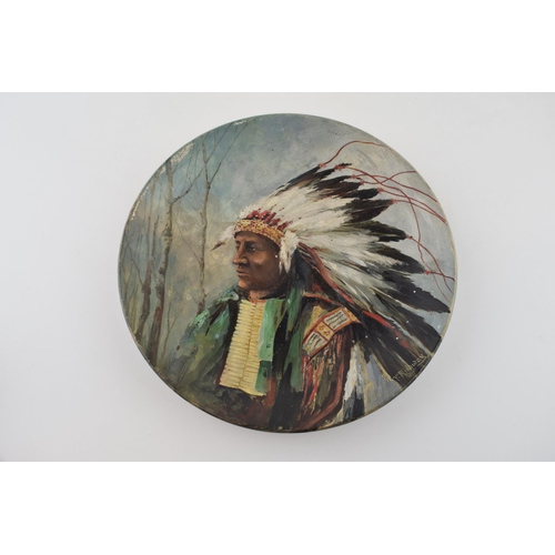 62 - Hand painted plate signed by F. Ridgway 'HOLLOW HORN BEAR' Sioux, Signed F. Ridgway 1933.