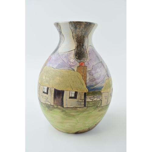 64 - Burslem trial vase, cottage scenes. Stoneware handmade in Staffordshire. Height 19cm.