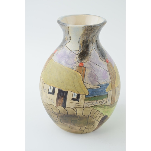 64 - Burslem trial vase, cottage scenes. Stoneware handmade in Staffordshire. Height 19cm.