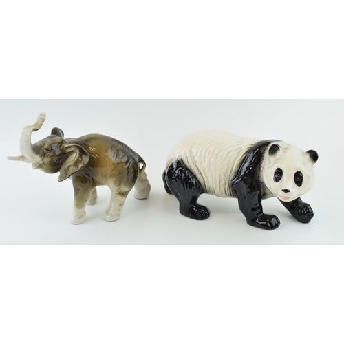 65 - Melba Ware Panda together with a Royal Dux Elephant a/f. (2) Height 17cm.