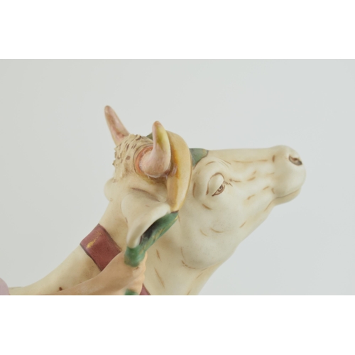 73 - Large Royal Dux figure of a Dutch girl with 2 cows (restored), 45cm long. Height 38cm.