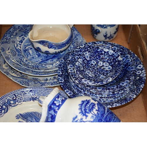 82 - A collection of blue and white wares to include dinner ware by 'Crownford China Co' 'Calico' seven 6... 