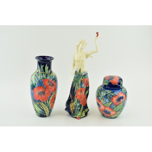 88 - Old Tupton Ware in the Poppy pattern to include a lady holding a flower ,a vase and a ginger jar (3)... 