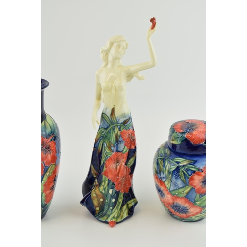 88 - Old Tupton Ware in the Poppy pattern to include a lady holding a flower ,a vase and a ginger jar (3)... 