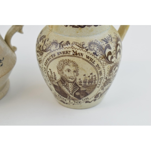 96 - An early 19th century jug with Admiral Nelson / the Battle of Trafalgar, with an antique jug commemo... 