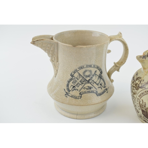 96 - An early 19th century jug with Admiral Nelson / the Battle of Trafalgar, with an antique jug commemo... 