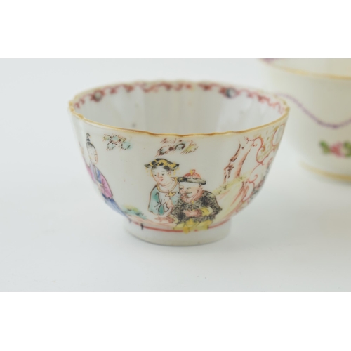 99 - Pottery to include a pair of oriental bowls, shaped edges, traditional scenes, 7cm diameter, with a ... 