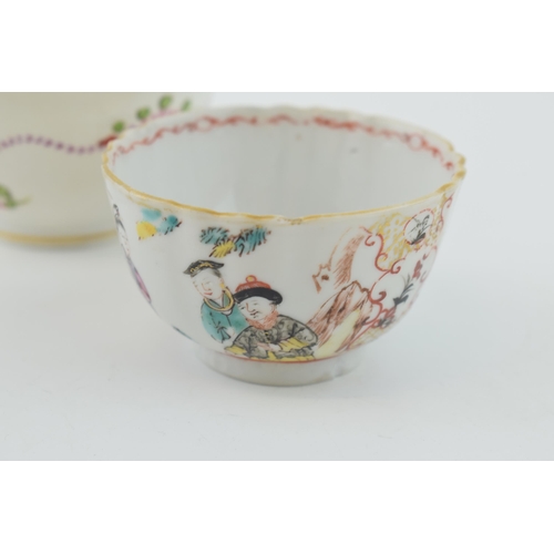 99 - Pottery to include a pair of oriental bowls, shaped edges, traditional scenes, 7cm diameter, with a ... 