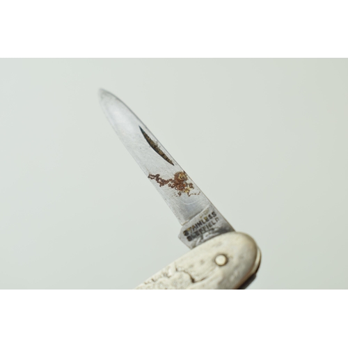 482 - Vintage white metal pen knife with semi-erotic maiden, Art Nouveau style.