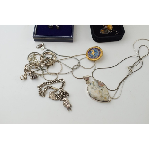 522 - A collection of silver jewellery to include necklaces, earrings and a charm bracelet. together with ... 