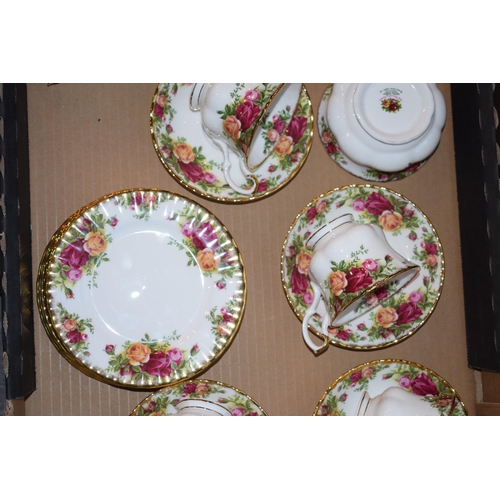 145 - A collection of Royal Albert Old Country Roses tea ware to include six trios, milk and sugar. All of... 