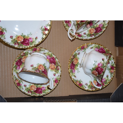 145 - A collection of Royal Albert Old Country Roses tea ware to include six trios, milk and sugar. All of... 