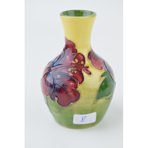 208 - Early Moorcroft vase on yellow and green background, 9cm tall.