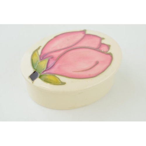 213 - Moorcroft pink on magnolia trinket dish, 7.5cm wide.