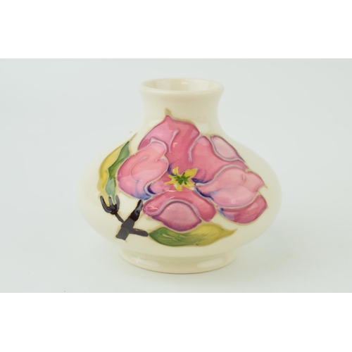 214 - Moorcroft pink on magnolia squat vase, 8.5cm wide.