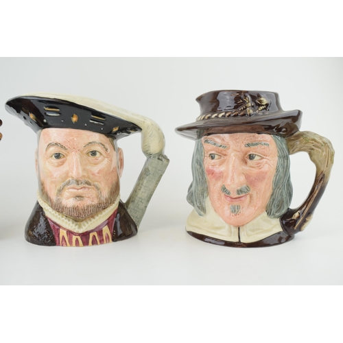 217 - A trio of large Royal Doulton character jugs to include the Lumberjack Izaak Walton and Henry VIII (... 