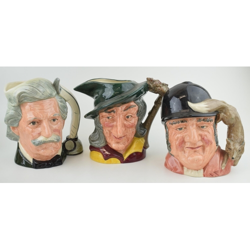 218 - Large Royal Doulton character jugs to include The Pied Piper, Mark Twain and Gone Away (3).