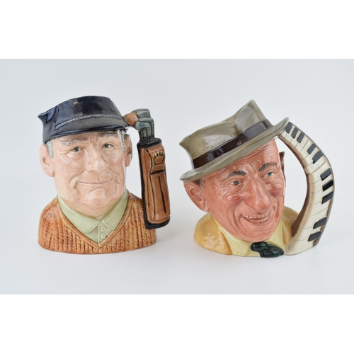 219 - Large Royal Doulton character jugs to include Jimmy Durante D6708 and the Golfer D6623 (2).