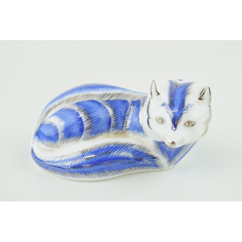 231 - Royal Crown Derby paperweight, Platinum Arctic Fox, special limited edition, blue and silver colours... 