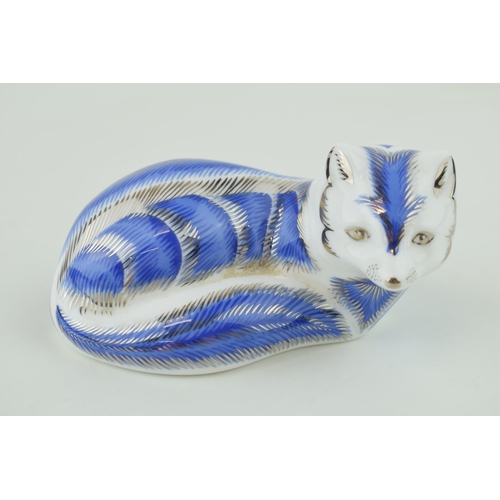 231 - Royal Crown Derby paperweight, Platinum Arctic Fox, special limited edition, blue and silver colours... 