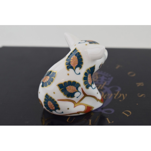 239 - Royal Crown Derby Paperweight, Snuffle Piglet, 7cm wide, Collectors Guild exclusive, gold stopper an... 