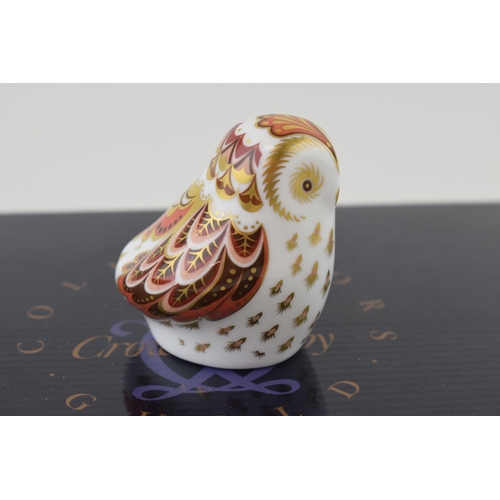 241 - Royal Crown Derby Paperweight, Owlet, an exclusive for the Royal Crown Derby Collectors Guild, gold ... 