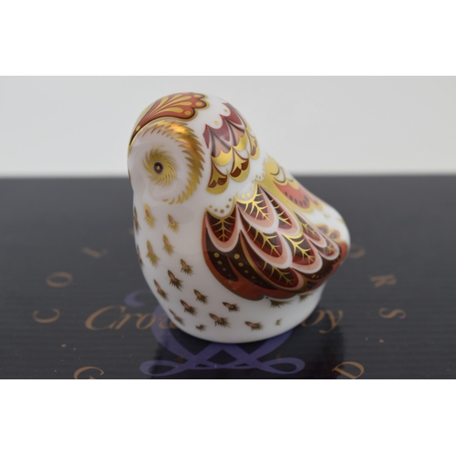 241 - Royal Crown Derby Paperweight, Owlet, an exclusive for the Royal Crown Derby Collectors Guild, gold ... 