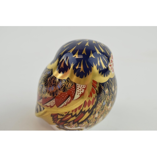 242 - Royal Crown Derby paperweight, Little Owl with lavish decoration in blue, red and gold feathers, hig... 