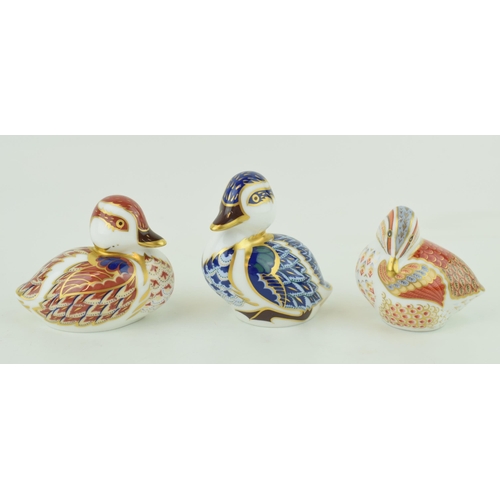 244 - Three Royal Crown Derby paperweights, Teal Duckling, an exclusive for the RCD Collectors Guild, gold... 