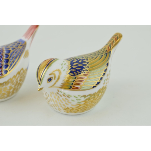 246 - Two Royal Crown Derby bird paperweights, Collectors Guild Exclusive Firecrest, gold stopper and red ... 