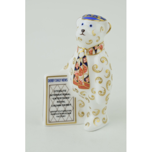 249 - Royal Crown Derby miniature paperweight, Newspaper Seller Bear - “Steelite International Entertains ... 