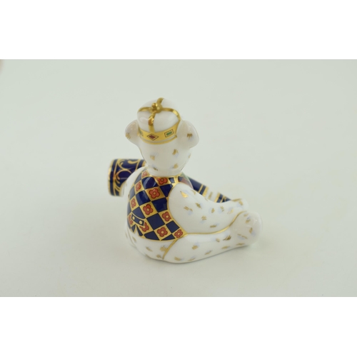 250 - Royal Crown Derby miniature bear paperweight, Christmas Cracker, (9cm), red Royal Crown Derby stamp ... 