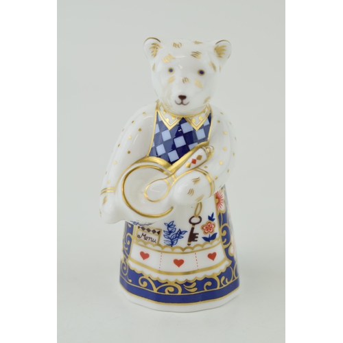 251 - Royal Crown Derby miniature bear paperweight, The Cook (9cm), red Royal Crown Derby stamp to the bas... 