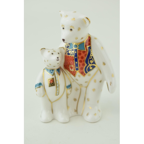 254 - Royal Crown Derby miniature bear paperweight, Daddy and George (7cm), red printed marks to the base ... 