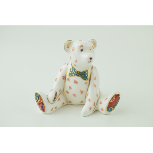 257 - Royal Crown Derby miniature bear paperweight, James (7cm), red printed marks to the base (Please not... 