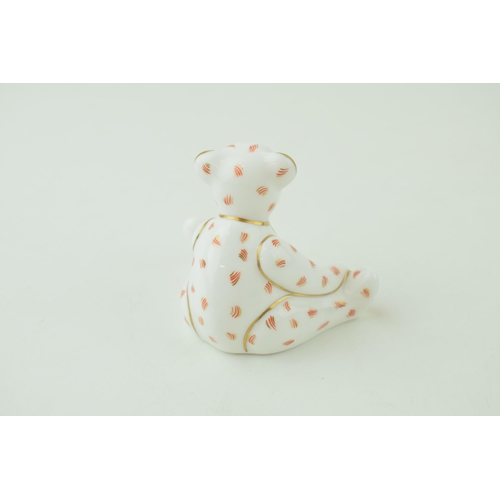 257 - Royal Crown Derby miniature bear paperweight, James (7cm), red printed marks to the base (Please not... 