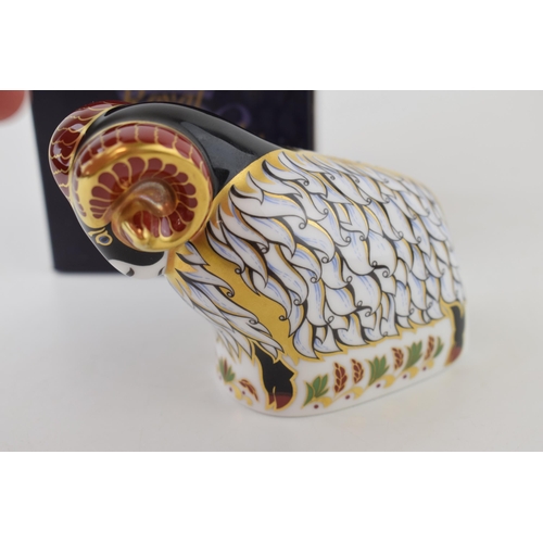 261 - Royal Crown Derby paperweight, Derby Ram, 7cm high, exclusively available from The Royal Crown Derby... 