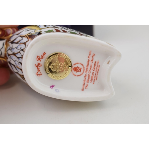 261 - Royal Crown Derby paperweight, Derby Ram, 7cm high, exclusively available from The Royal Crown Derby... 