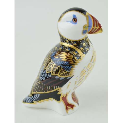 264 - Royal Crown Derby paperweight, Puffin, date code for 1999 (LXII), gold stopper and red Royal Crown D... 